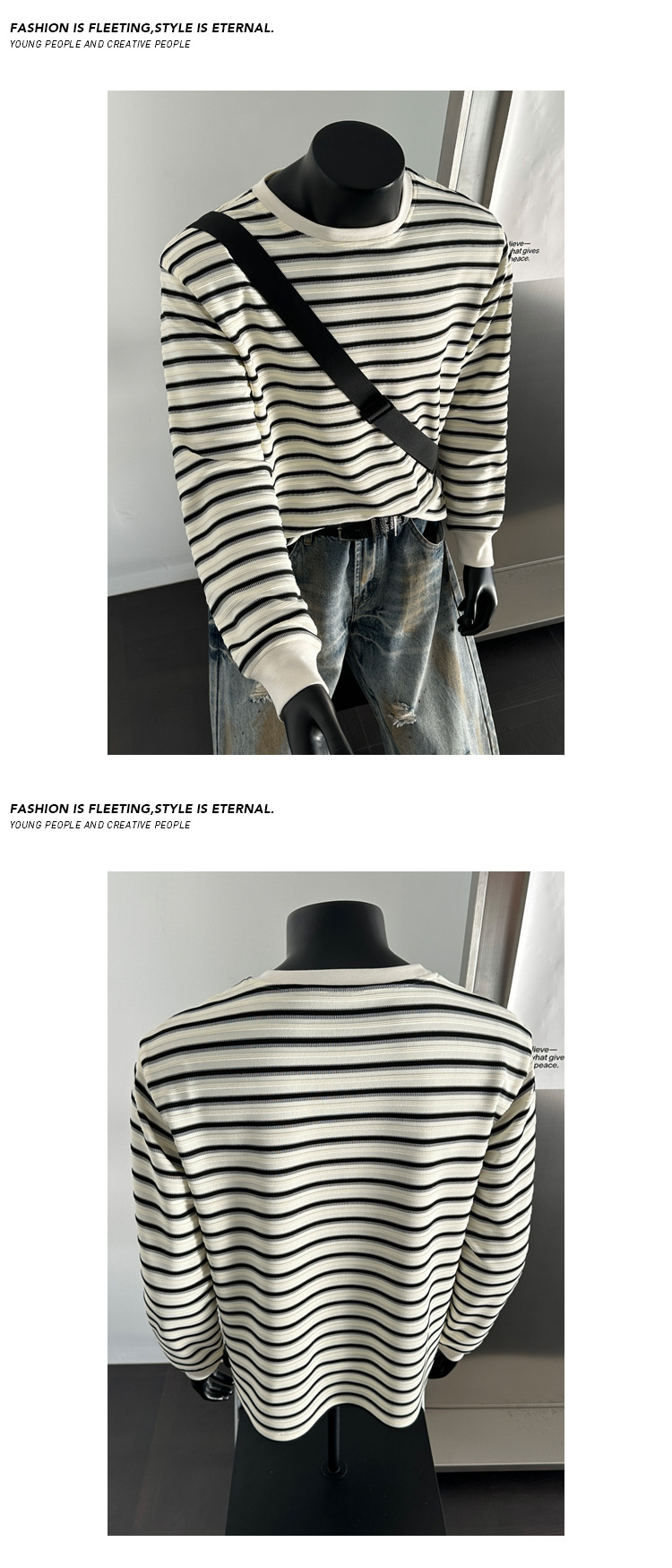 Maglia a maniche lunghe da uomo a righe bianco e nero_voghion.com