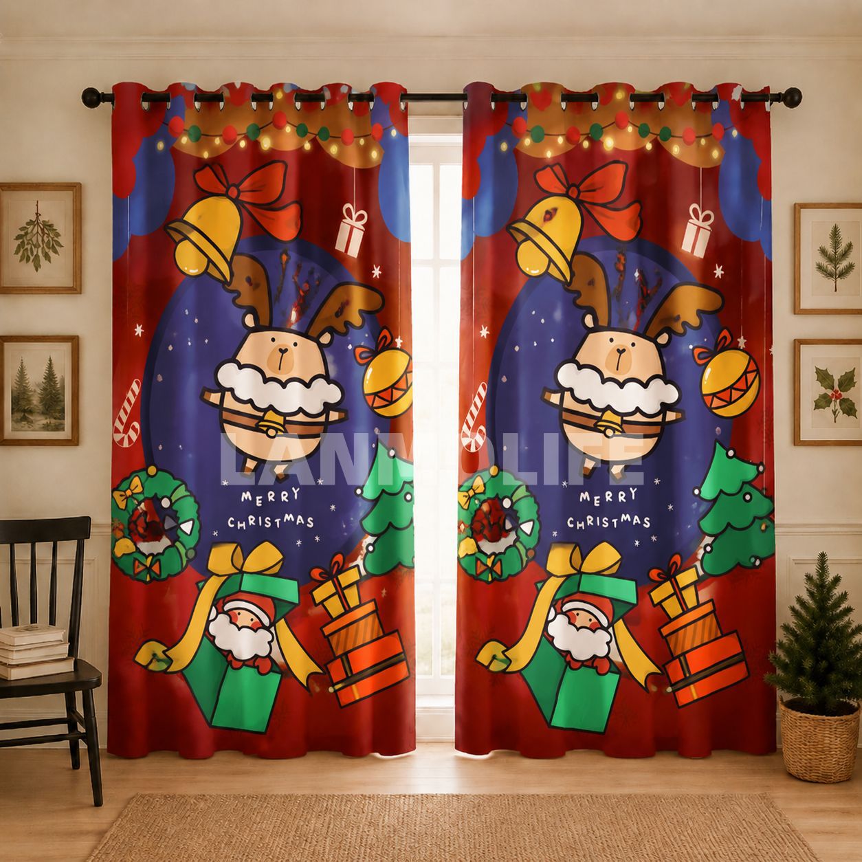 Impresión transfronteriza de cortinas de sombra de Navidad Europa y América decoración de Navidad ventana de piso sin perforación cortina de sombra al por mayor TEMU
