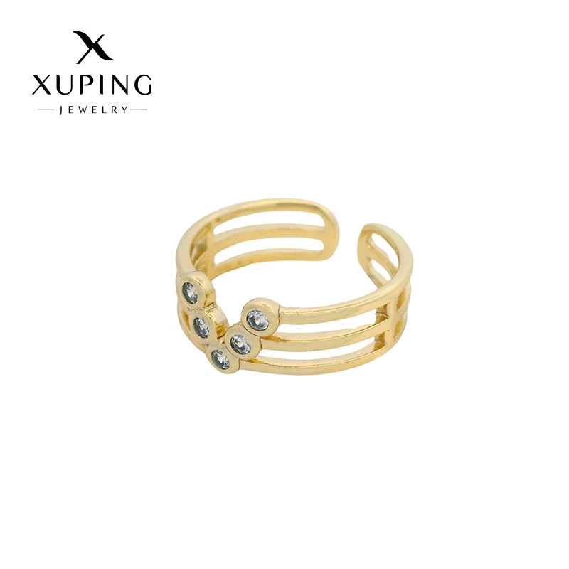 Xuping nueva aleación de 14k abertura de piedra preciosa artificial ajustable anillo simple nicho de diseño sensación de joyería