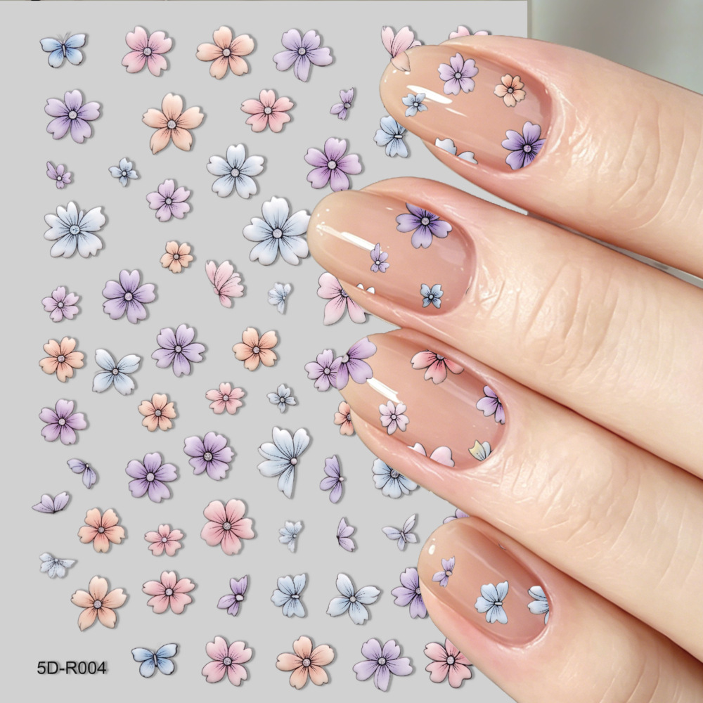 New Style Realistic Dried Flower Nail Stickers, 3D Trendy Colorful Small Floral Stickers, DIY Embossed Nail Decals