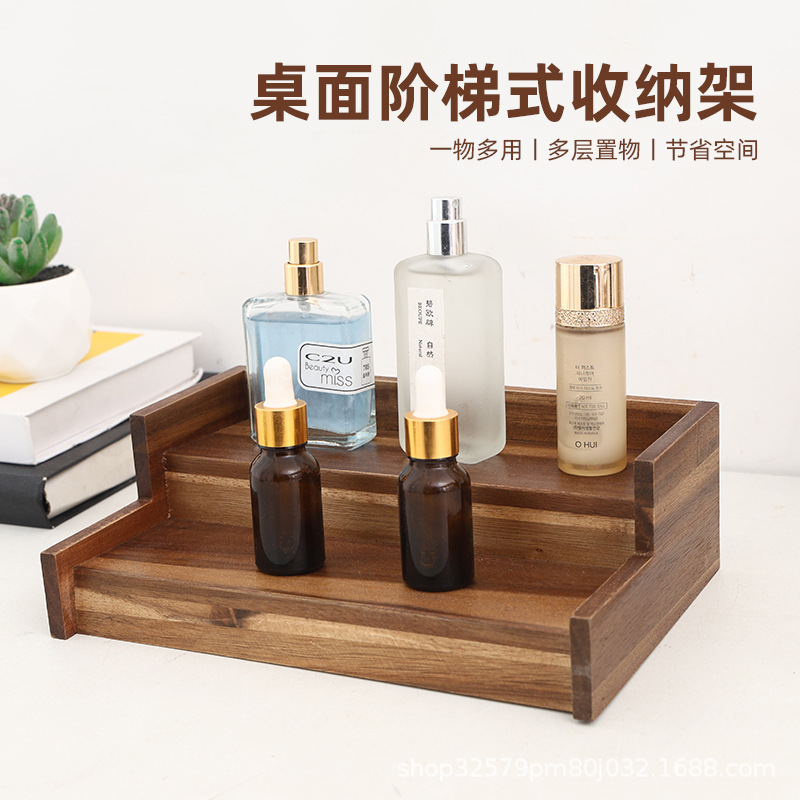 Desktop Ladder Storage Rack Wooden Household Cosmetics Storage Rack...