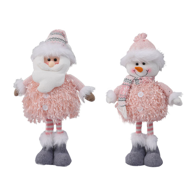 Pink Christmas Decorations Set - Fabric Santa Claus, Snowman, Reindeer Dolls For Tree, Window Display & Home Decor_voghion.com