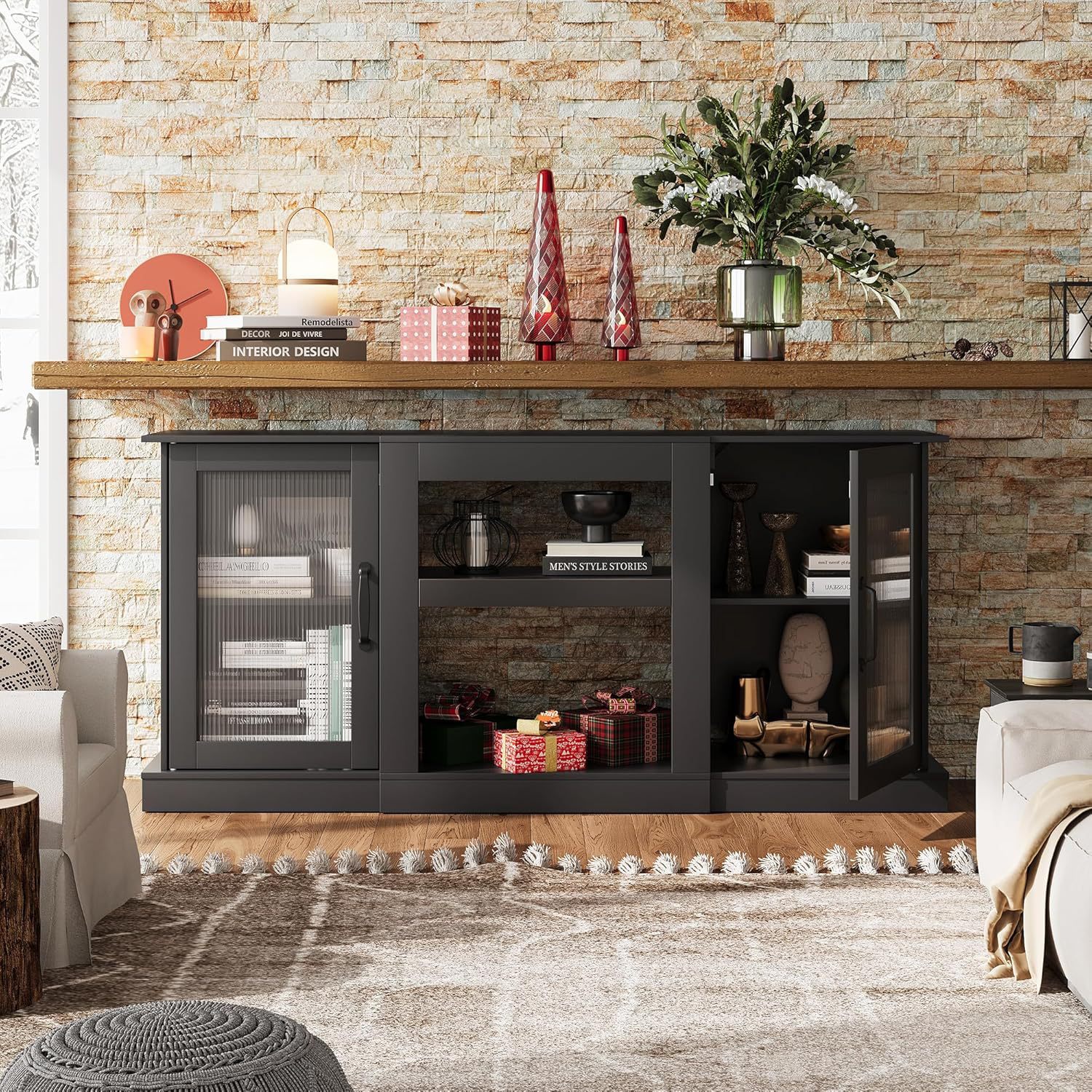 Tv Cabinet with Storage Space Open Shelf Acrylic Transparent Style Cupboard Living Room