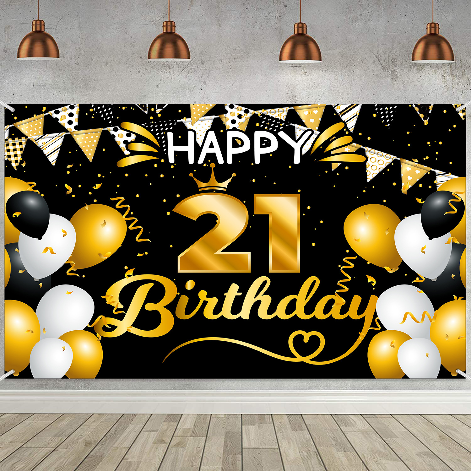 Nuevo cartel de cumpleaños de fondo de oro negro banner de tela fiesta de cumpleaños fiesta escena diseño decoraciones