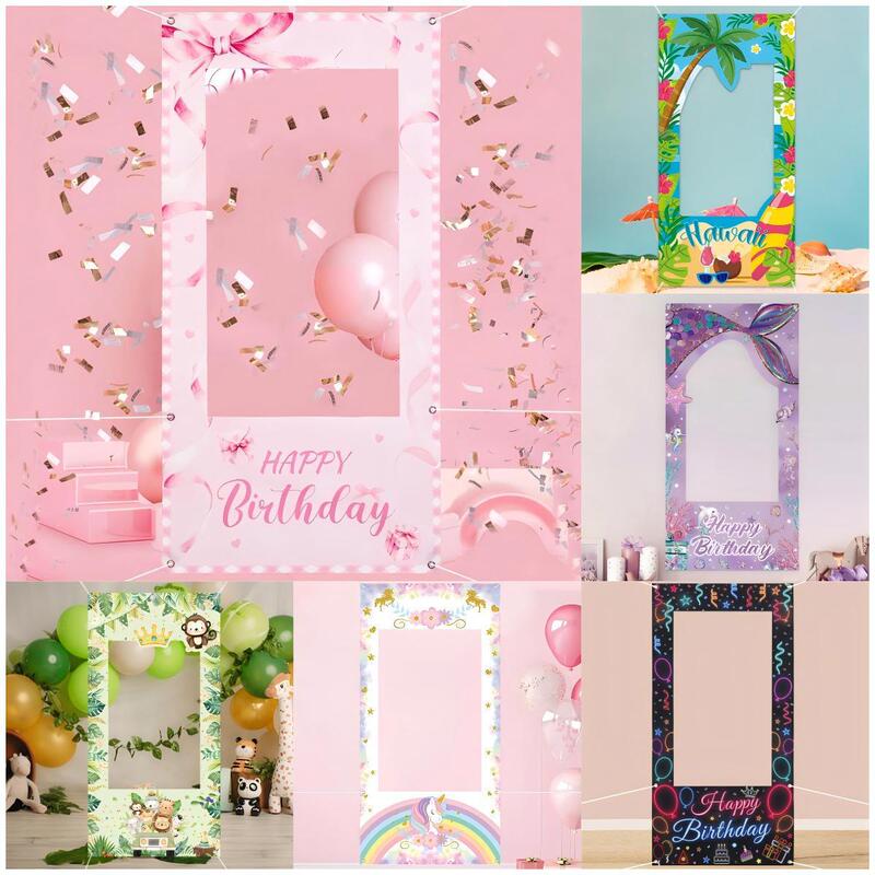 Children's Happy Birthday Photo Booth Hollow-Out Door Curtain Banner Scene Setup Party Photo Decoration Flag Frame Backdrop Children's Happy Birthday Photo Booth Hollow-Out Door Curtain Banner Scene Setup Party Photo Decoration Flag Frame Backdrop