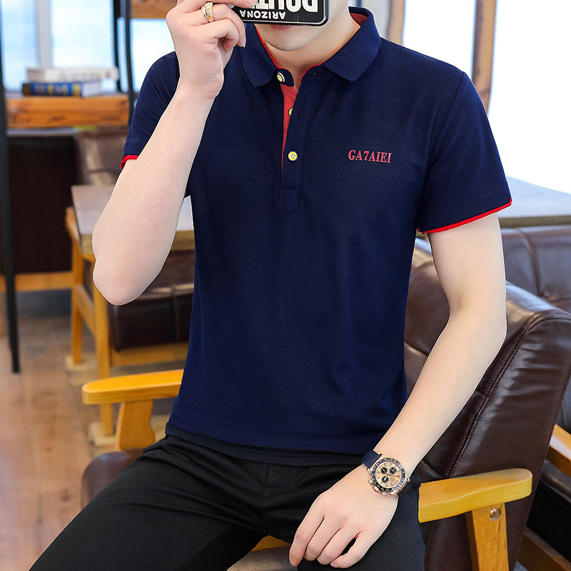 Camiseta de manga corta de los nuevos hombres del verano camiseta de color sólido Camiseta estilo coreano solapa media manga de algodón camiseta de polo delgada