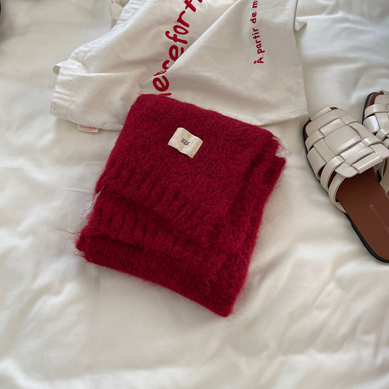 Contenant de la laine ~ Nouvelle écharpe en cachemire imitant un œuf gluant doux de couleur unie pour la chaleur hivernale en tricot de tempérament coréen_voghion.com