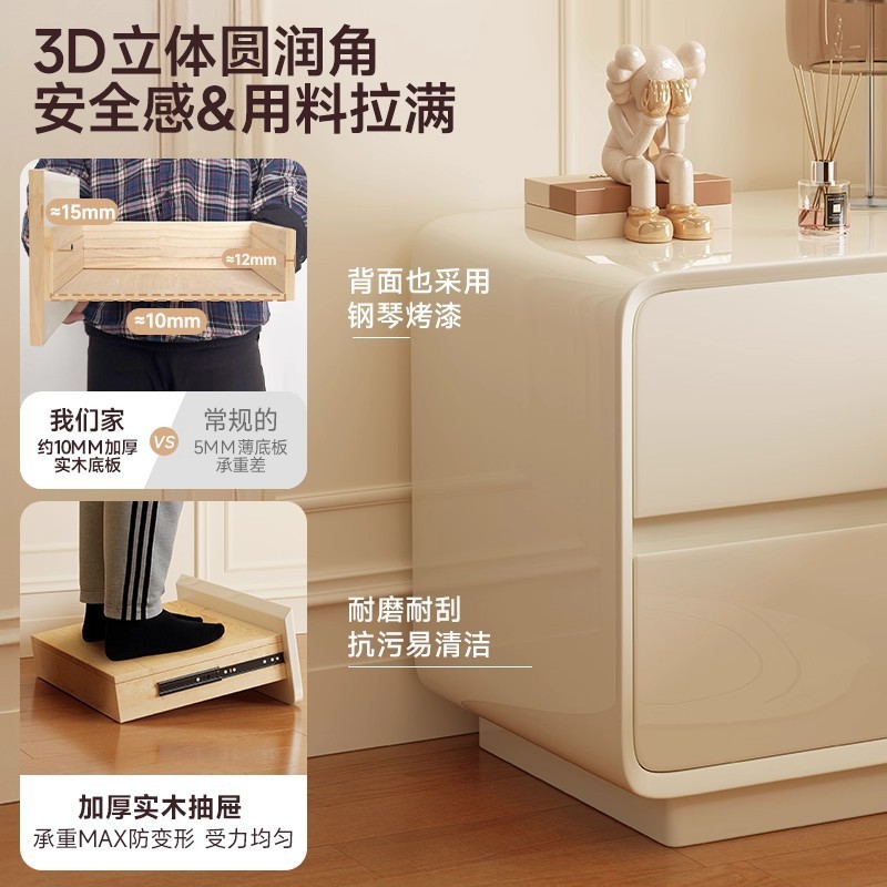 Mesa de cabezal de cama de madera maciza pintada dormitorio doméstico 2025 explosión pequeña crema de lujo ligero gabinete de almacenamiento de artículos de alto nivel