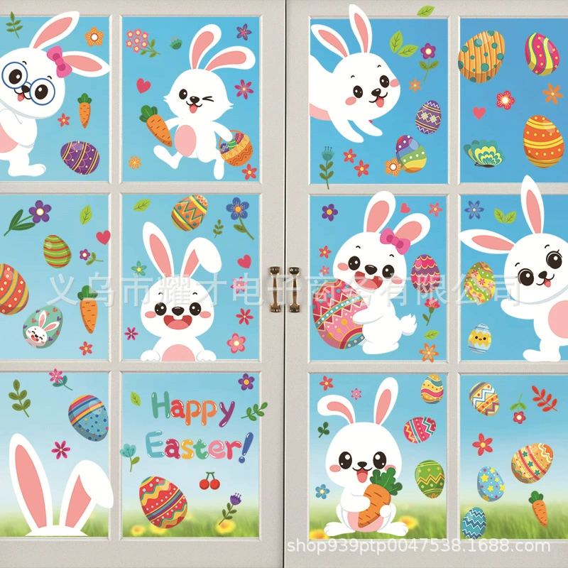 Трансграничные Amazon декоративные пасхальные наклейки милое яйцо Кролик статические наклейки макет вечерние двери и окна настенные наклейки