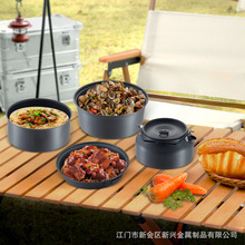 跨境超轻户外野营锅具铝合金6件套锅2-3人便携式野餐套锅茶壶组合