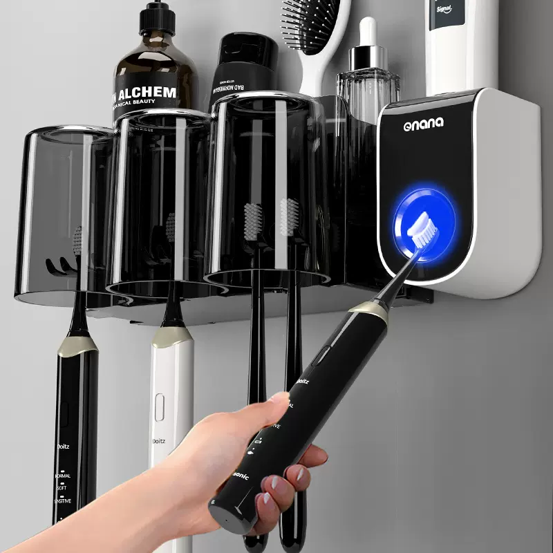 牙刷置物架卫生间一套免打孔漱口杯挂墙式收纳架刷牙杯牙膏架子