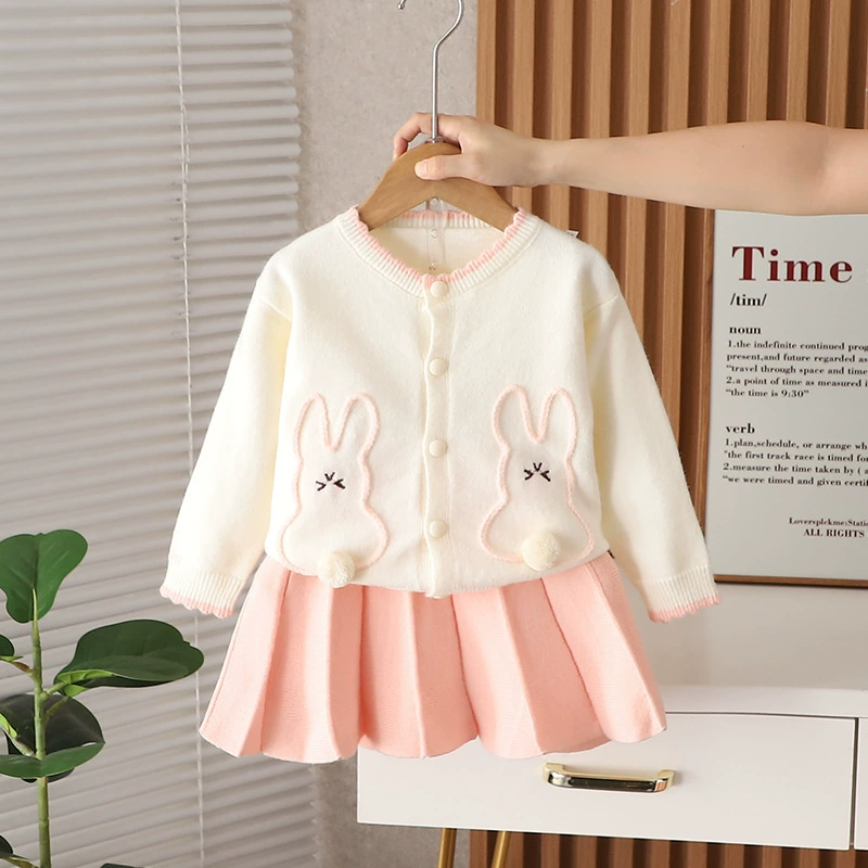 Cute rabbit, sweater, demi-season skirt girl's, knitted set, cardigan, Korean style, western style