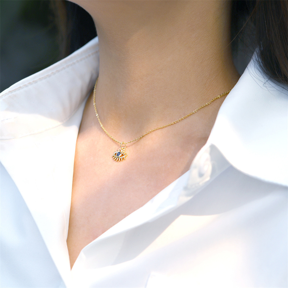 Devil Eye Turkey Blue Eye Diamond Pendant Copper Plated Real Gold Necklace