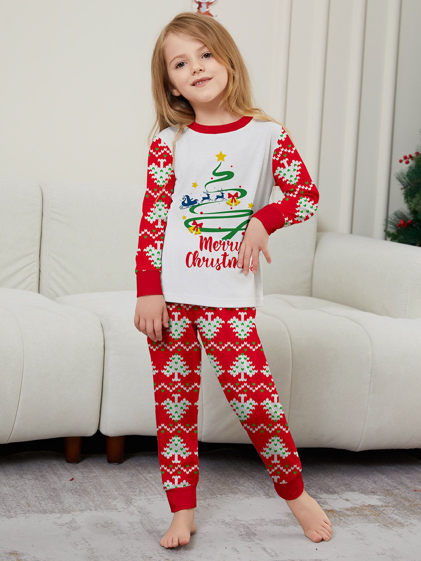 Christmas Fawn letter Christmas tree Family family dress printed homestays pajamas_voghion.com