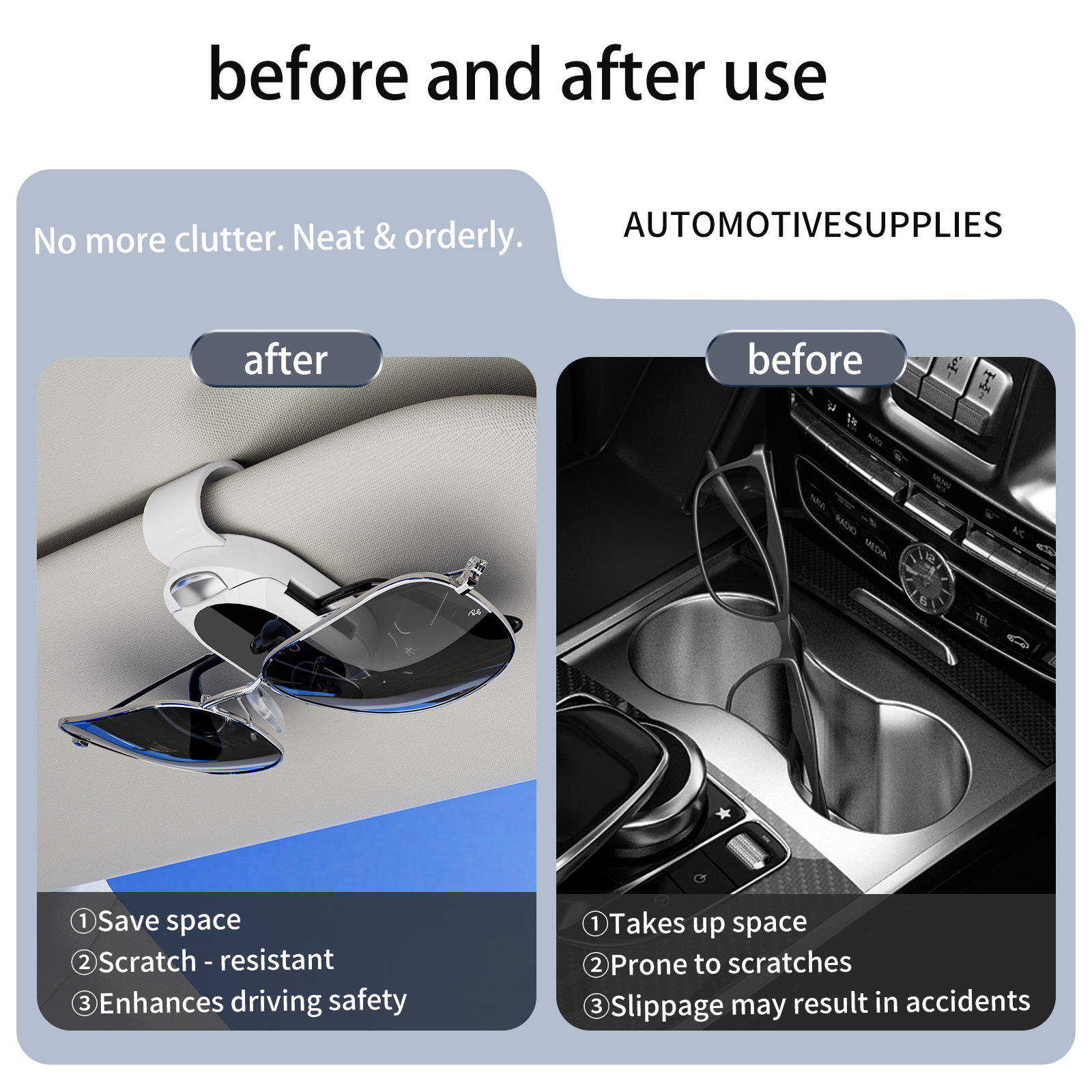 Cross-Border Amazon Car Glasses Clip Car Multi-Functional Stainless Steel Bill Clip Storage Sunglasses Glasses Clip Wholesale