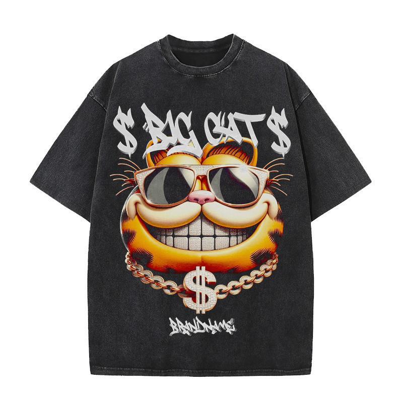 European and American Trendy Cartoon Anime Character Big Head Washed Loose Direct Spray Men's and Women's Short-Sleeved T-Shirt Summer