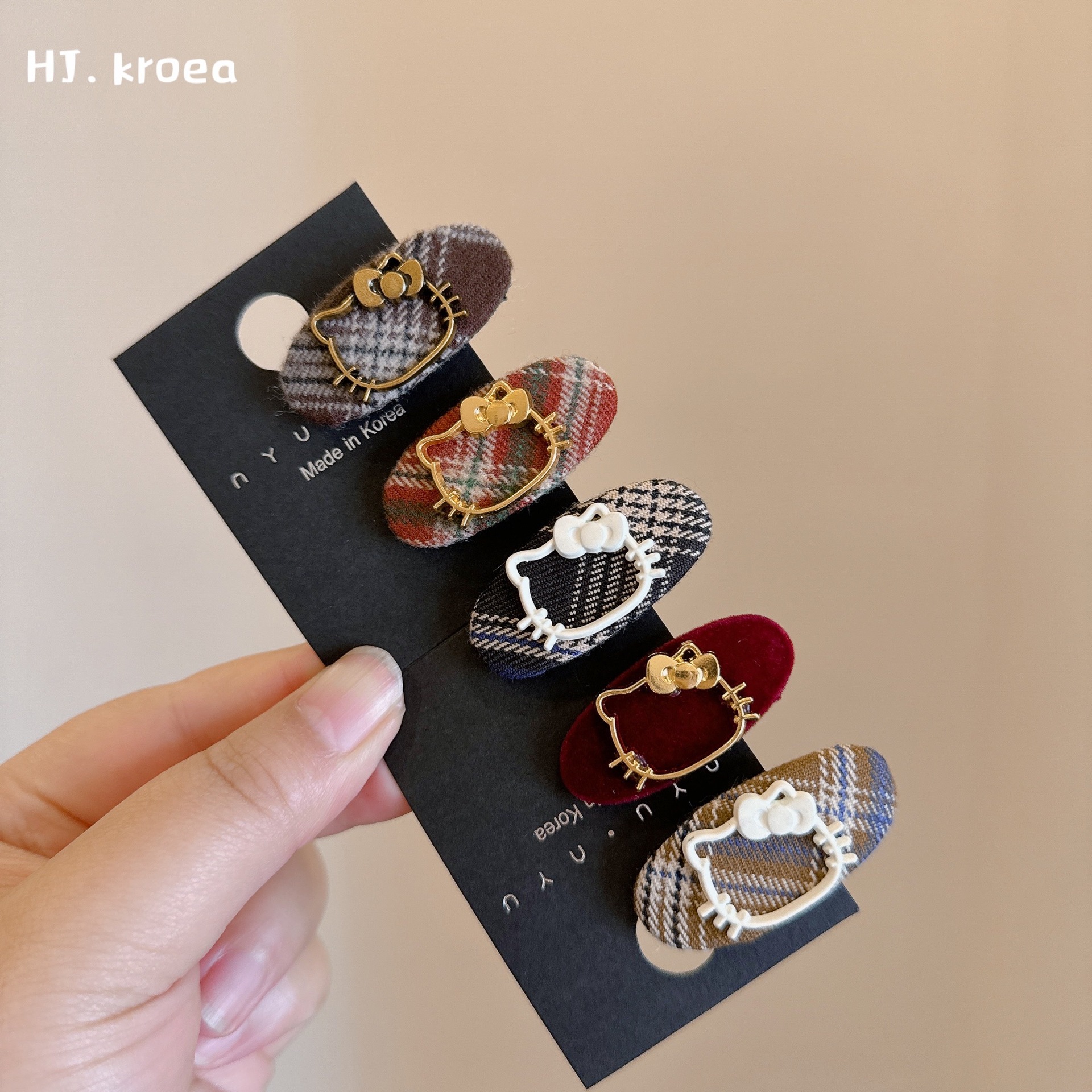 【元氣小可愛】網紅氣質可愛版復古格子劉海邊夾碎發鴨嘴夾髮飾女