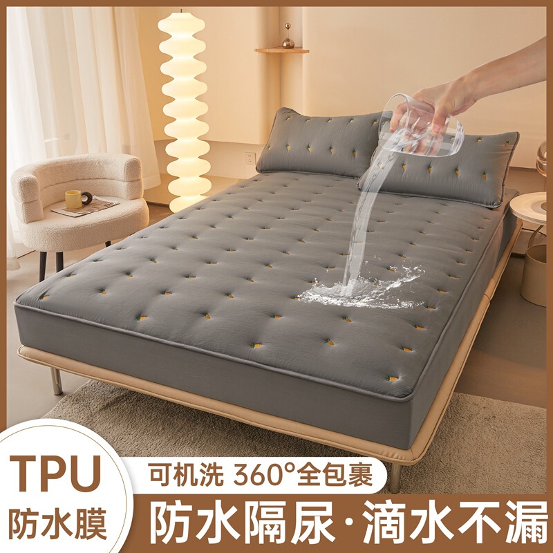 跨境夹棉防水床笠纯色刺绣床垫防尘保护套席梦思外贸床罩全包批发|undefined