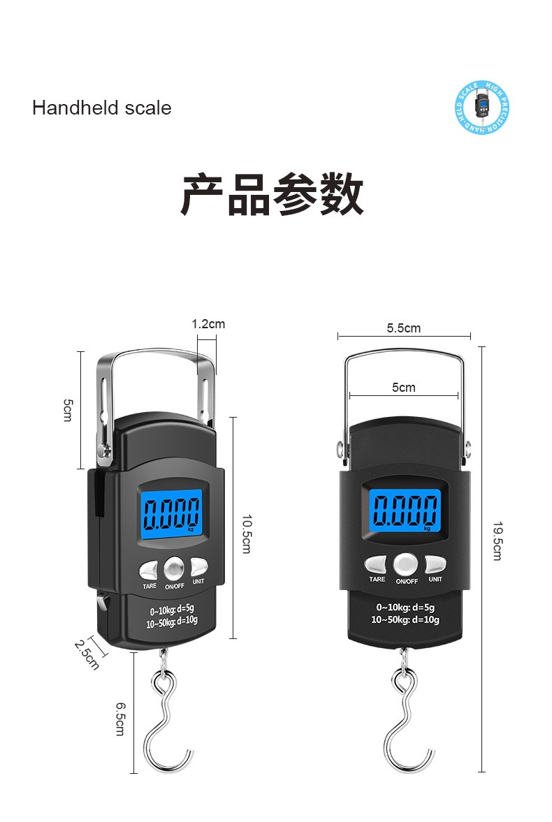 50kg Portable Electronic Scale with Tape Measure, Rechargeable Handheld Weighing Scale, Express Luggage Fishing Scale, Mini Hanging Scale