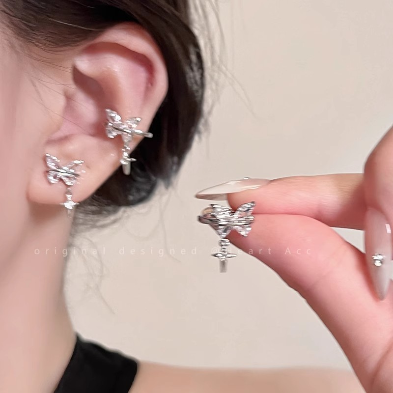 Pure Desire Zircon Pendant Ear Bone Clip No Piercing Butterfly Earrings 2025 New Trendy Niche Design Ear Clip for Women