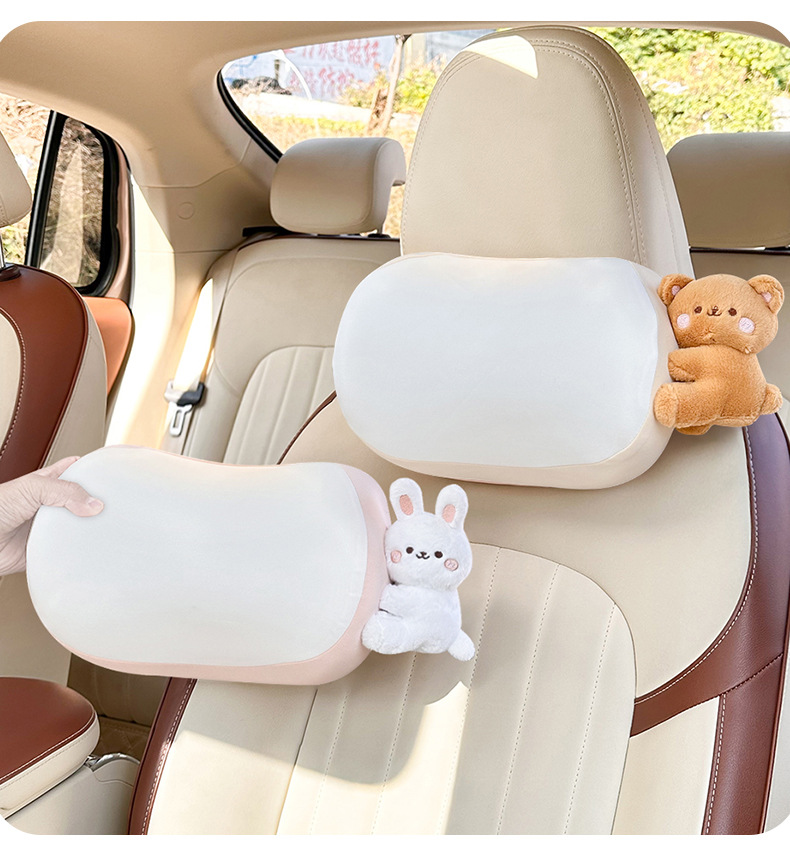 Blue Rain Car Headrest and Lumbar Support Set Cute Memory Foam Car Lumbar Support Pillow Car Interior Neck Support Cushion