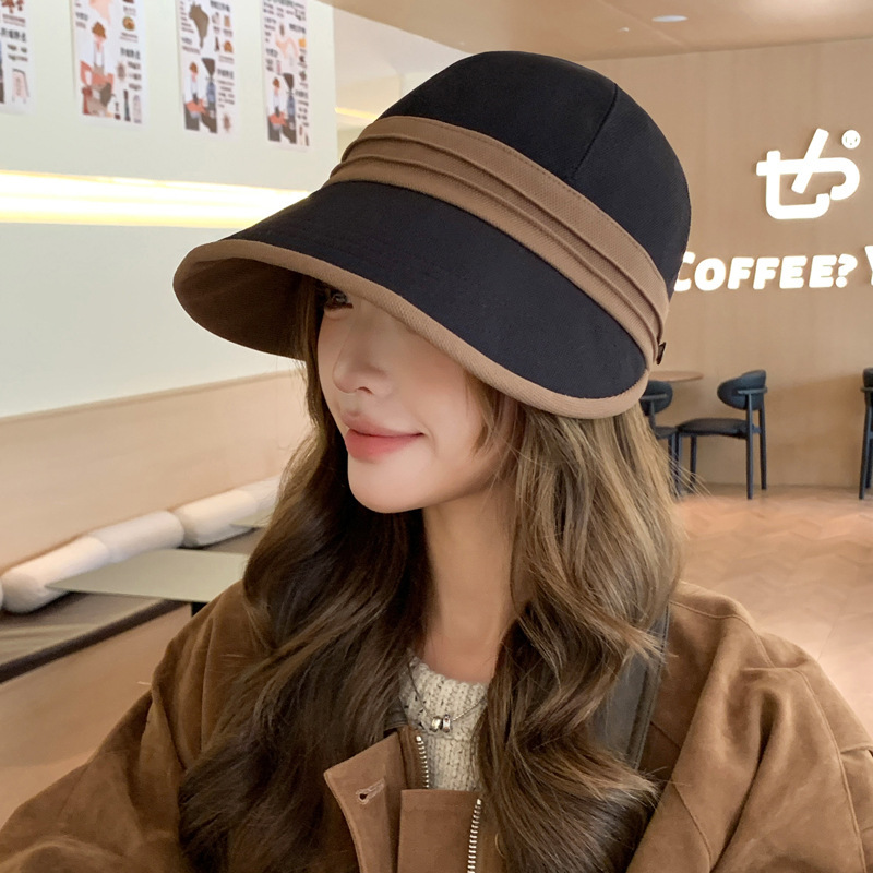 帽子女2025秋冬新款极简风拼色设计感显脸小韩国保暖户外百搭盆帽|undefined