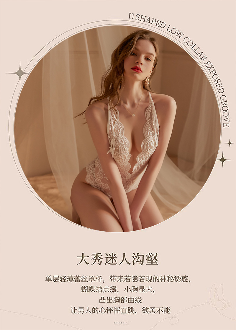 Open-Fit Lace Jumpsuit Lingerie, See-Through Purple One-Piece, Women’s Roleplay Intimate Apparel — detail image 31