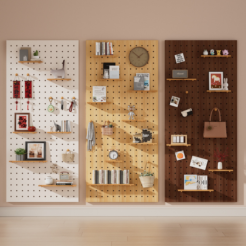 Solid Wood Pegboard Storage Rack, Single Shelf for Study Room and Bedroom, Home Storage Shelf for Living Room, Coat Rack