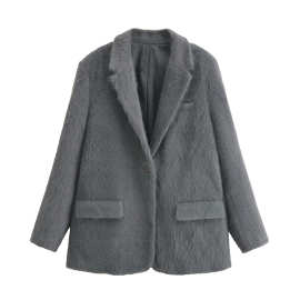 2024秋wish亚马逊eBay灰色人造皮草效果西装外套西服