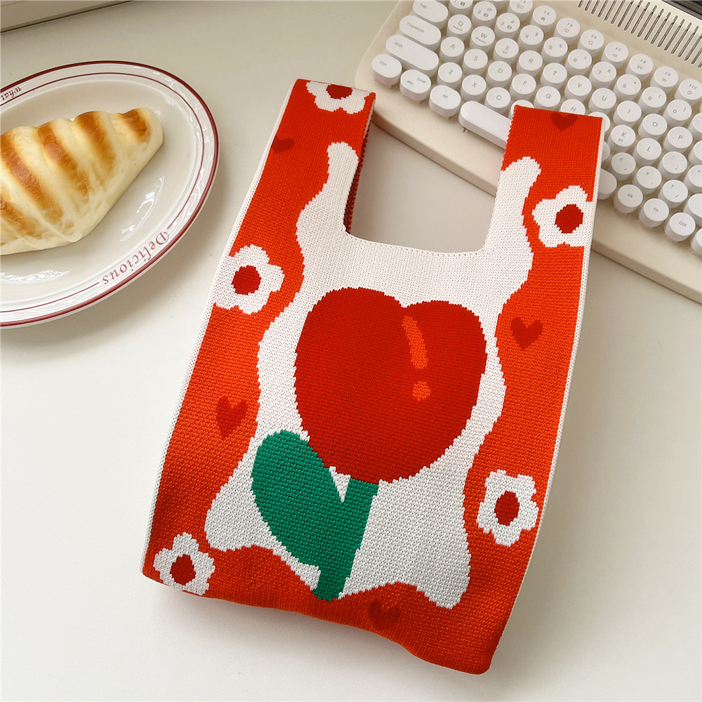 Femmes Petit Tricoter Bande Fruit Mignon De Base Tisser Ouvert Sac Seau display picture 23