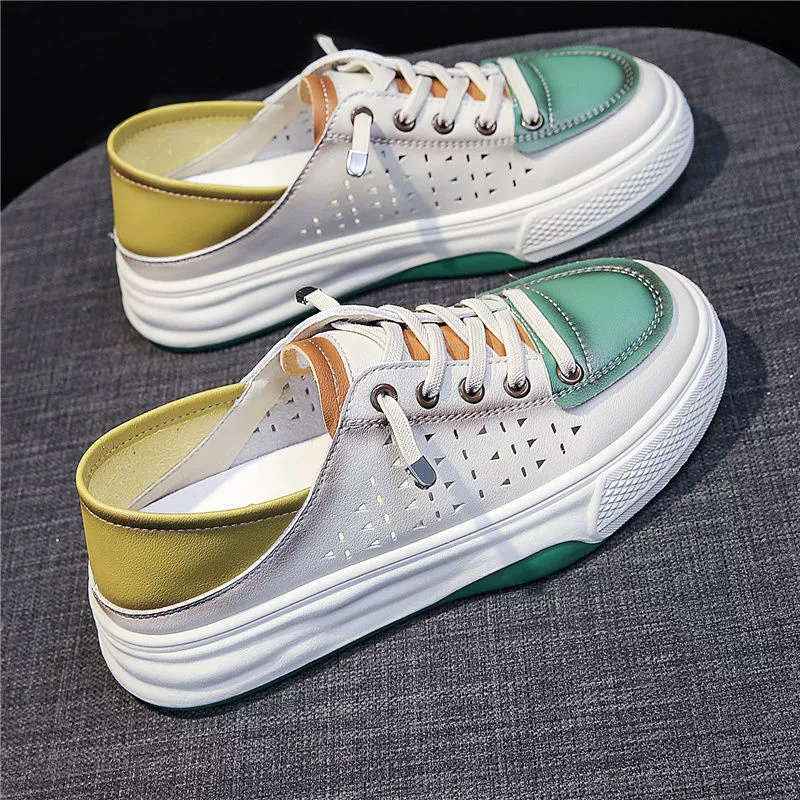 Маленькие белые туфли женские летние тонкие педали ленивые туфли 2022 новые дикие повседневные дышащие полые плоские туфли