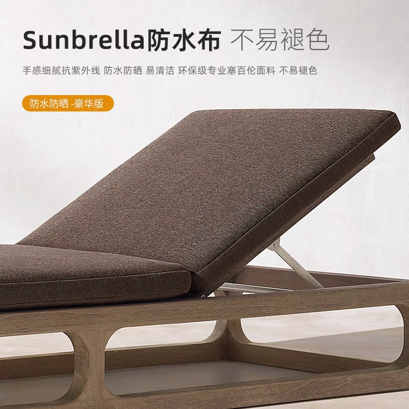 Cama de teca al aire libre patio terraza terraza silla de madera maciza silla de playa de madera impermeable al aire libre