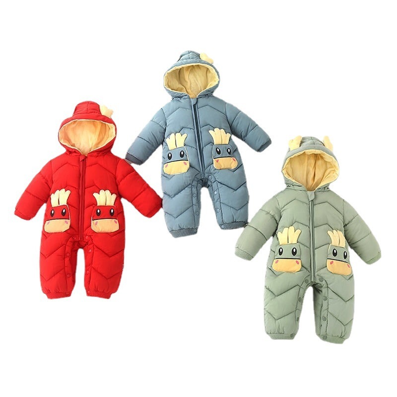 Invierno infantil forrada de lana engrosada mameluco recién nacido mono abajo ropa acolchada de algodón hacia fuera la celebración de ropa traje