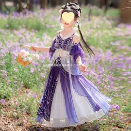 汉服女童春季中国风超仙女孩古装2026新款儿童唐装洋气紫色连衣裙