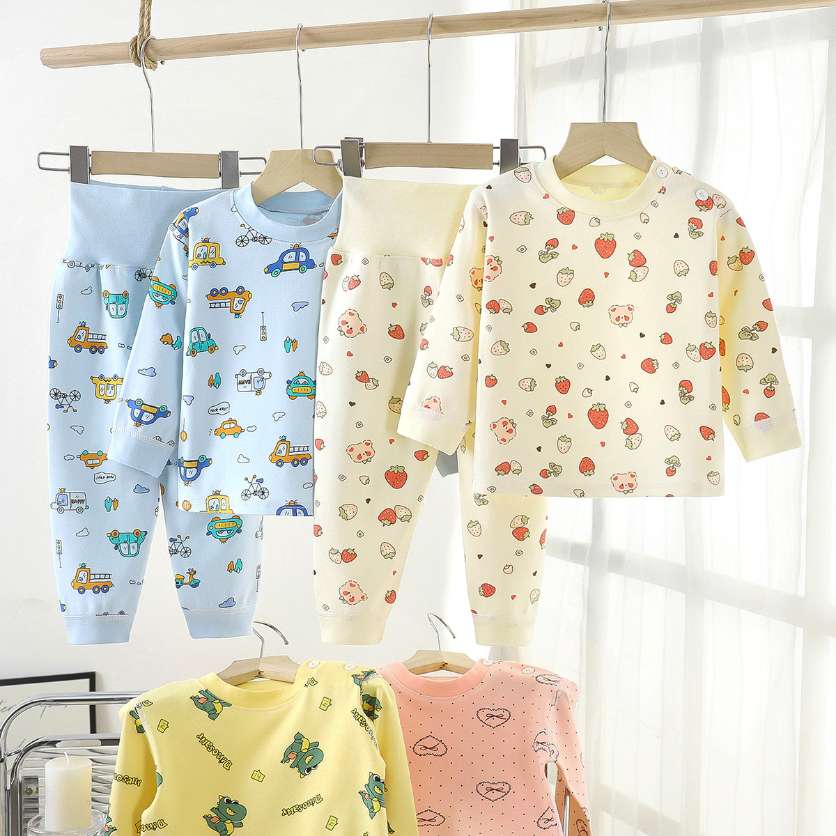 Children's thermal underwear set, soft fleece high-waisted tummy-protecting cotton pants, toddler thermal underwear, boys' and girls' base layer underwear set
