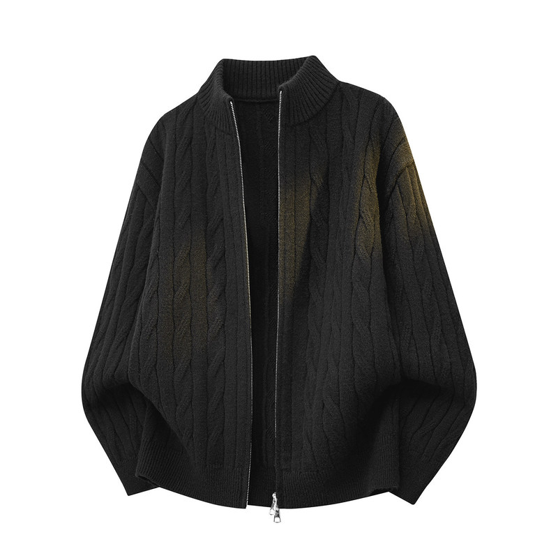 Cross-border foreign trade wholesale sweater: autumn and winter knitted cardigan sweater for men, old money style, cable knit, stand-up collar, sweater jacket Cross-border foreign trade wholesale sweater: autumn and winter knitted cardigan sweater for men, old money style, cable knit, stand-up collar, sweater jacket