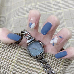 Blue Fresh and Cool Wind Wearing Blue and White Floral Heart Removable Beauty Nails Nail Art Set Wholesale