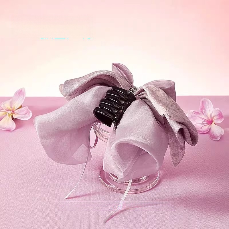 【ハイビスカス】リボンクリップ ローズプリント 雰囲気ヘアピン 高級感とエレガントなポニーテールクリップ ヘアアクセサリー|undefined