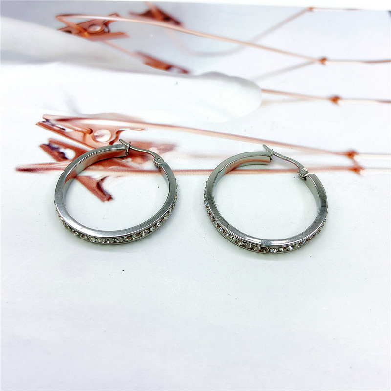 Big Hoop Rhinestones Fashion Female Full Diamond Titanium Steel Earrings display picture 1