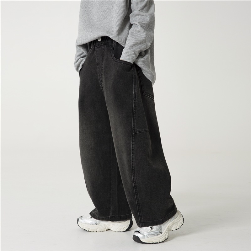 海麻家子供服2026春秋新作男の子春服ジーンズおしゃれなカーブパンツ大きい子供用ワイドパンツゆったり