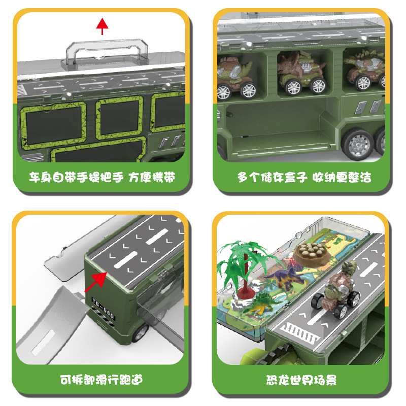 Transfronterizo nuevo coche de almacenamiento de dinosaurios inercia eléctrica tire de tiranosaurio transporte contenedor camión modelo juguetes para niños image 4