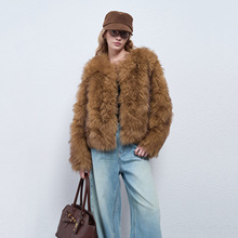 中古姐姐仿貉子毛法式年轻款环保皮草皮毛一体毛毛外套女秋冬季新