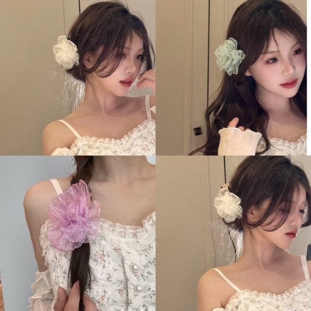 Pure Desire Sweet Girl's Mesh Early Spring Seaside Vacation Hair Accessories Headwear High Color Value Flower Side Clip Hairpin Elegant Pure Desire Sweet Girl's Mesh Early Spring Seaside Vacation Hair Accessories Headwear High Color Value Flower Side Clip Hairpin Elegant