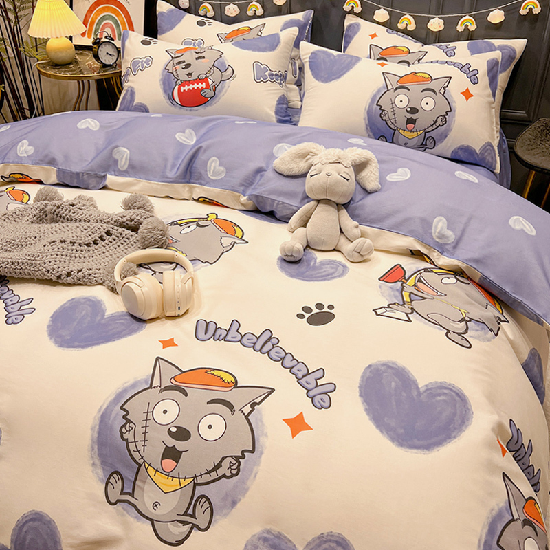 Gray Wolf Pure Cotton Quilt Cover Single Piece 150X200X230 Kidsren's 100 Cotton Cartoon Quilt Cover Bed Sheets Four-Piece Set Gray Wolf Pure Cotton Quilt Cover Single Piece 150X200X230 Kidsren's 100 Cotton Cartoon Quilt Cover Bed Sheets Four-Piece Set