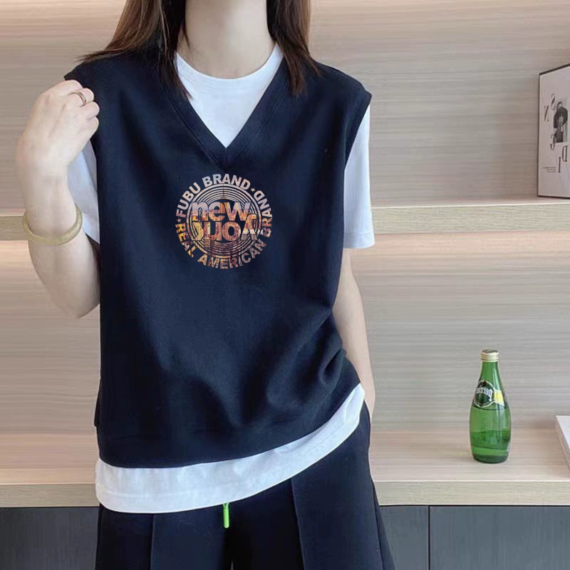 Хлопковая футболка контрастного цвета из двух частей с короткими рукавами для женщин, лето 2025, новый дизайн, свободный внутренний утягивающий топ для женщин