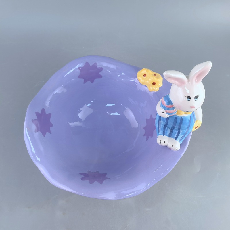 Cerámica de Pascua tazón de conejo decoración doméstica diaria canasta de dulces conejo plato de conejo decoración de almacenamiento al por mayor