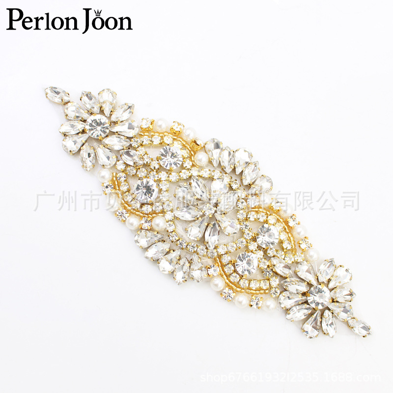 跨境 金白色手工水钻衣花水晶婚纱装饰DIY欧美礼服配件WH024