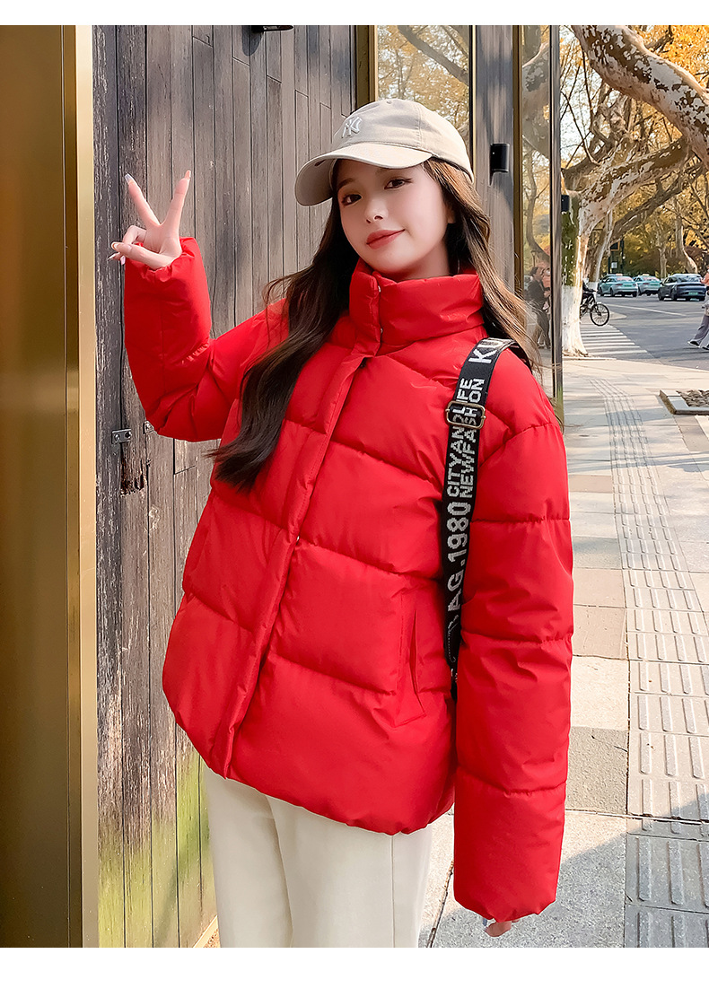 Women's Down Coat Winter Cotton Jacket Standing Collar Loose Fit_voghion.com