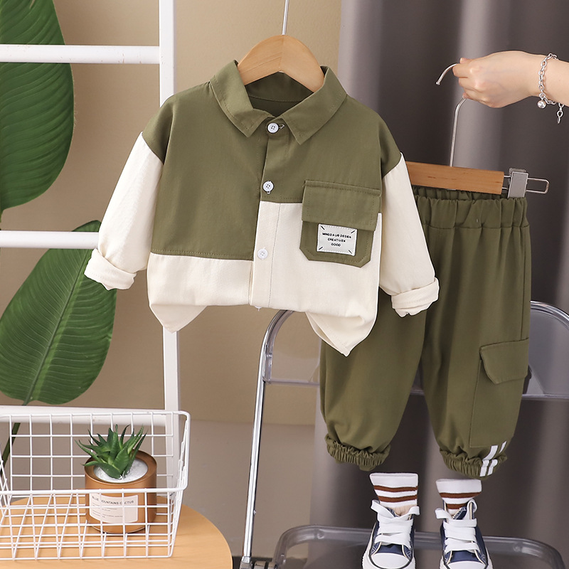 Boys' shirt suit 2024 autumn children's western style sports children's clothing autumn handsome shirt spring and autumn fashion