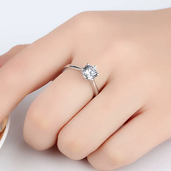 Classic zirconium stone ring, six‑prong or T‑family setting, 0.5–2 ct options